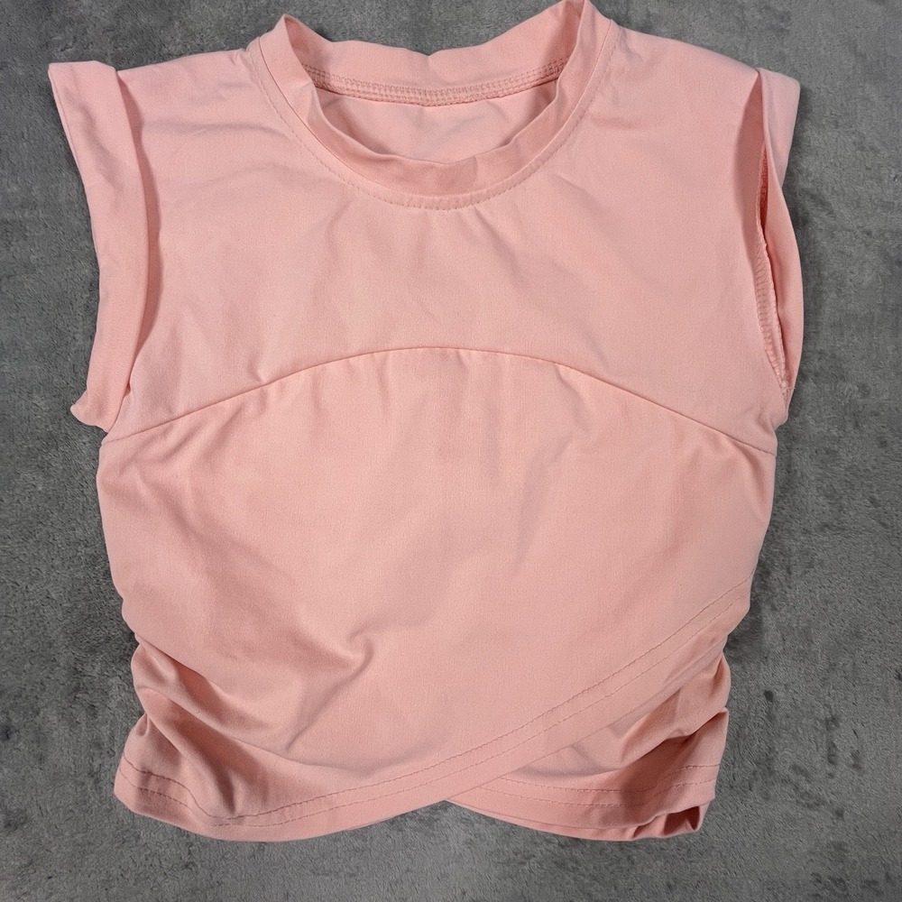 Women's Peach Side Ruched Sleeveless Cropped Athletic Tank Size XS Yoga Workout